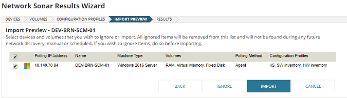 Select devices and volumes to ignore or import